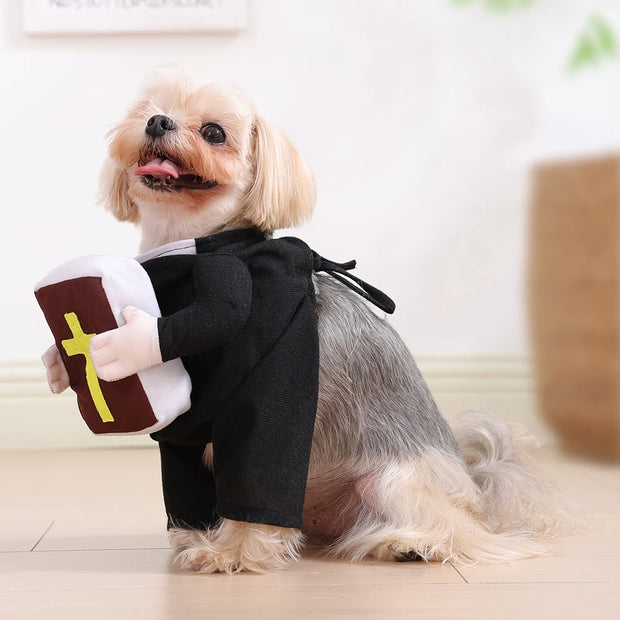 Dog Funny Halloween Costumes Pastor Style Clothes With Bible Cross Christ Jesus