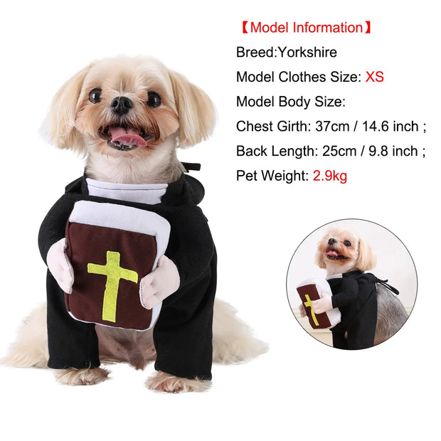 Dog Funny Halloween Costumes Pastor Style Clothes With Bible Cross Christ Jesus