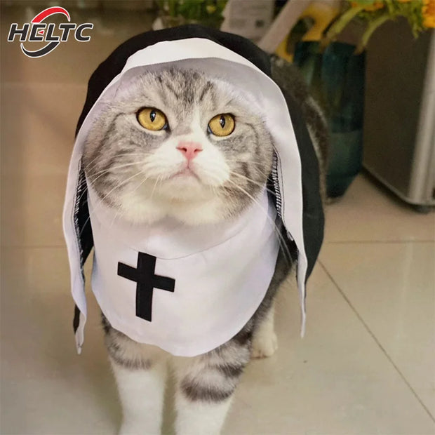 Funny Pet Cat Halloween Costumes Nun