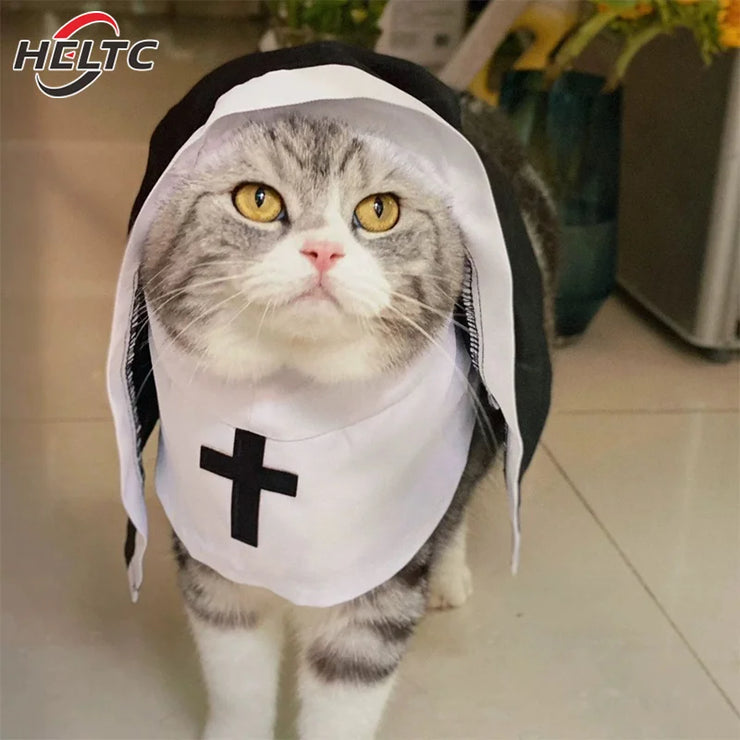 Funny Pet Cat Halloween Costumes Nun