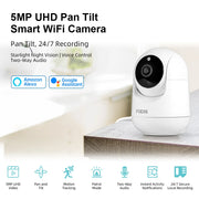 5MP 4K QHD Security WIFI Camera Pan/Tilt Motion Detection For Baby and Pet