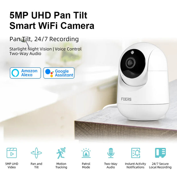 5MP 4K QHD Security WIFI Camera Pan/Tilt Motion Detection For Baby and Pet